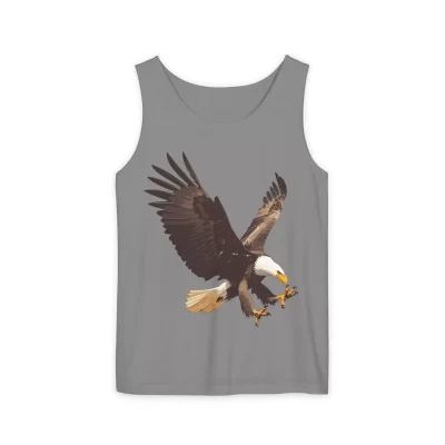 Eagle in Flight Garment-Dyed Tank Top, Unisex Summer Tee, Nature Lover Gift, Wildlife Enthusiast Apparel.