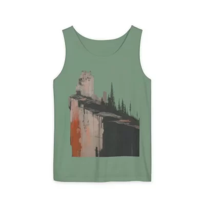 Nature-Inspired Garment-Dyed Tank Top, Eco-Friendly Apparel, Casual Summer Wear, Graphic Tees, Hiking and Outdoor Activities