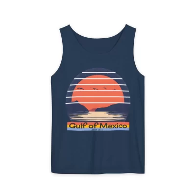 Gulf of Mexico Sunset Tank Top, Vintage Beachwear, Unisex Summer Apparel, Vacation Outfit, Travel Gift